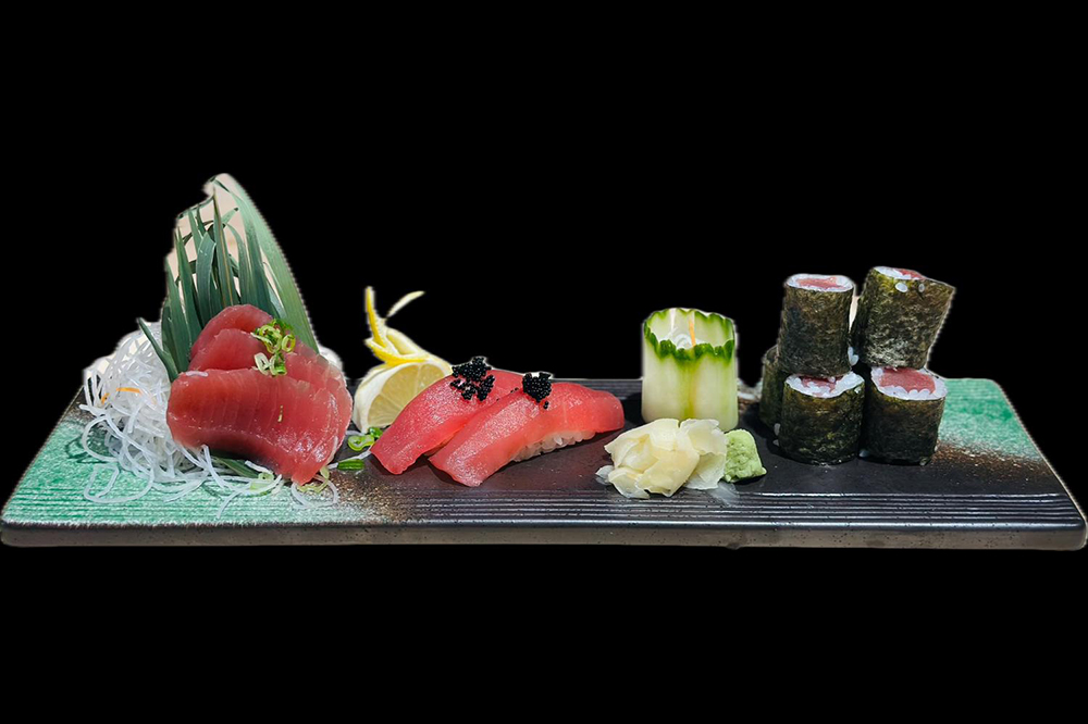 Tuna sashimi nigiri and maki sushi platter